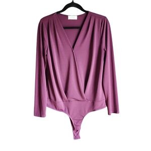 Kaileigh Surplice Women's Purple Bodysuit Long Sleeve V-Neck, XL
